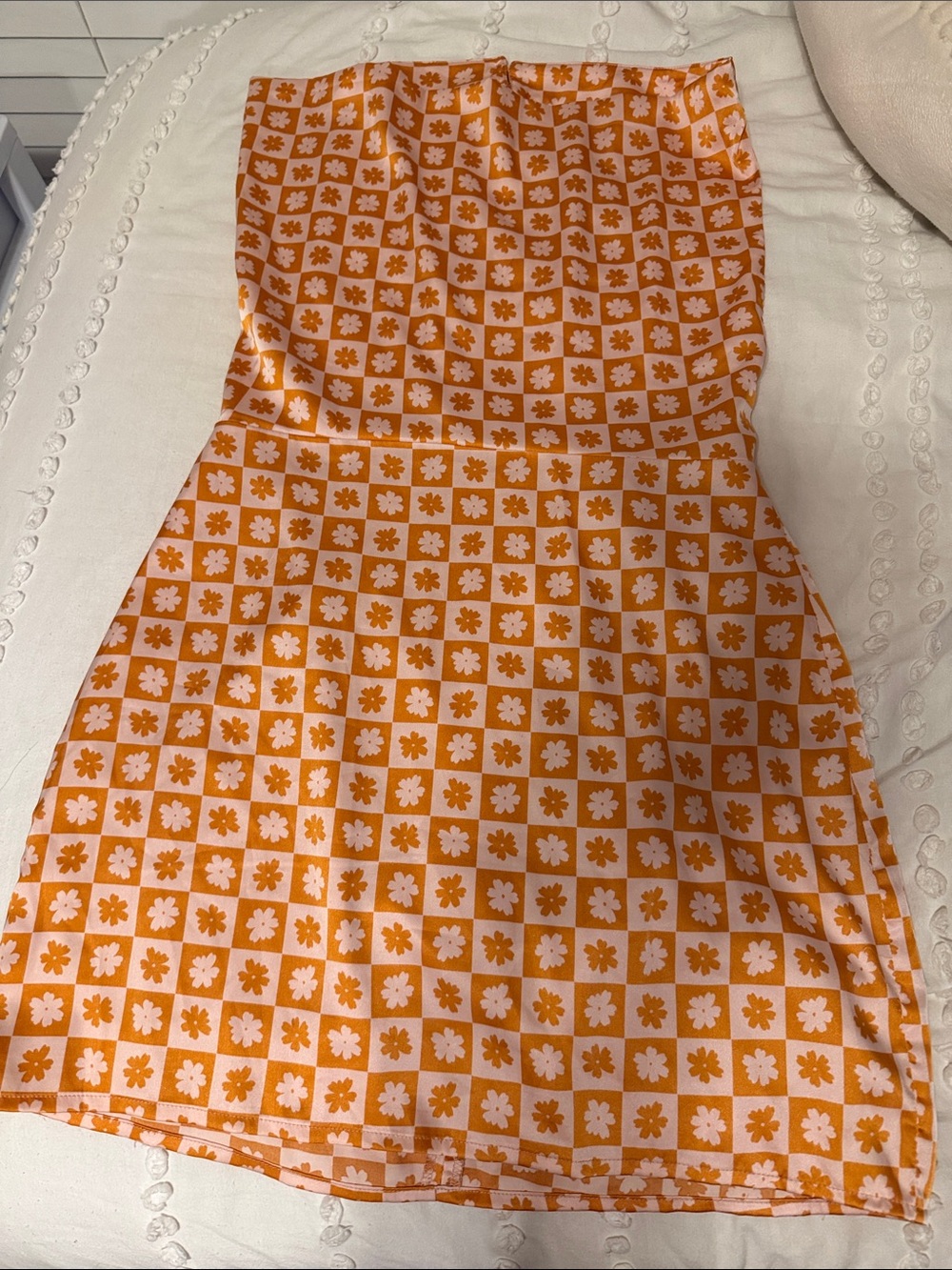 Tilly’s/west of Melrose Strapless Orange Floral Check Mini Dress w/open back